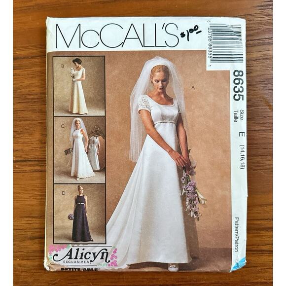 UNCUT McCalls Bridal Gown Pattern 8635 Formal Size 14, 16, 18 Wedding Dress - Picture 1 of 2